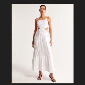 A&F Women's Crinkle Textured Cutout Maxi Dress - White - Size S
